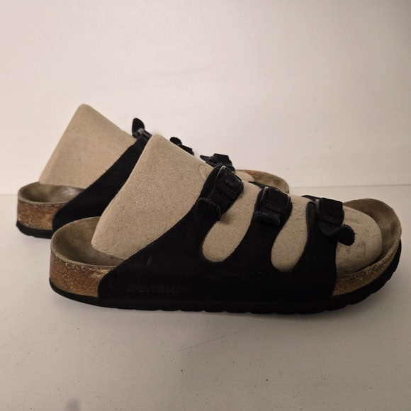 Birkenstocks Newalk Women's Size 7.5 38 Black Leather Suede Triple Strap Sandals - Picture 4 of 9